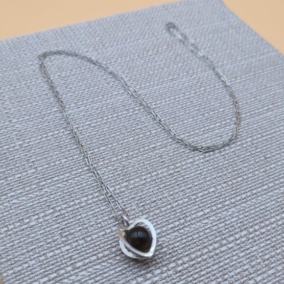 32 Inch Sterling Silver Smoky Quartz Heart Stone Pendant Necklace A4985 - Picture 2 of 7